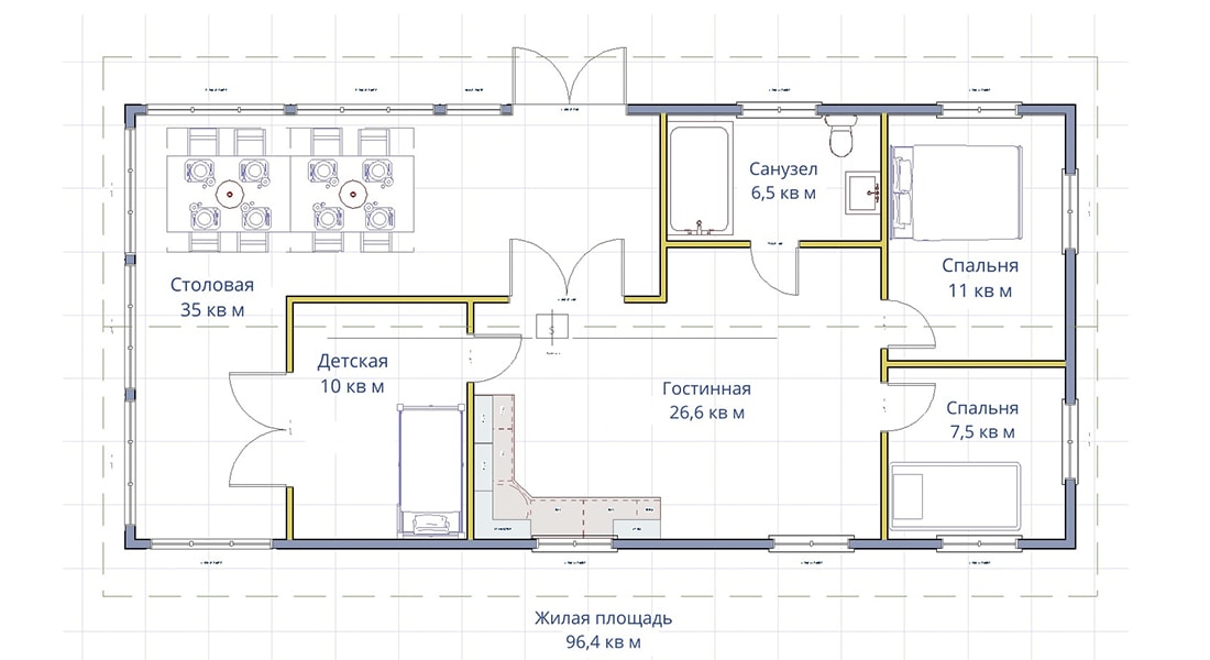 Схема 1 этажа дома - Проект «Илья»